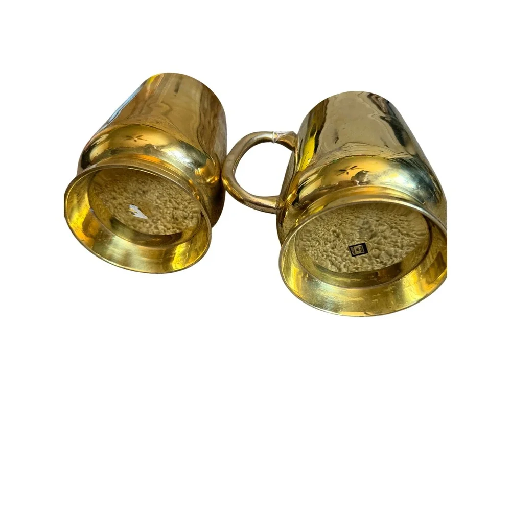 Vintage Brass Tankard Mugs Set of 2 India Gold Beer Stein Cup Barware 5 inch